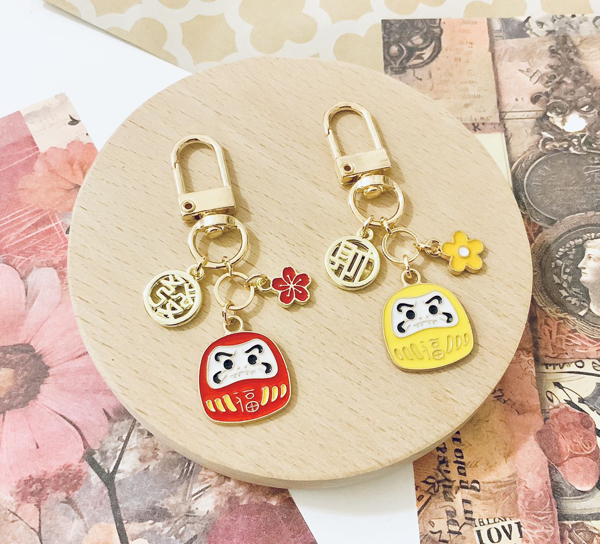 Daruma Enamel Keychain